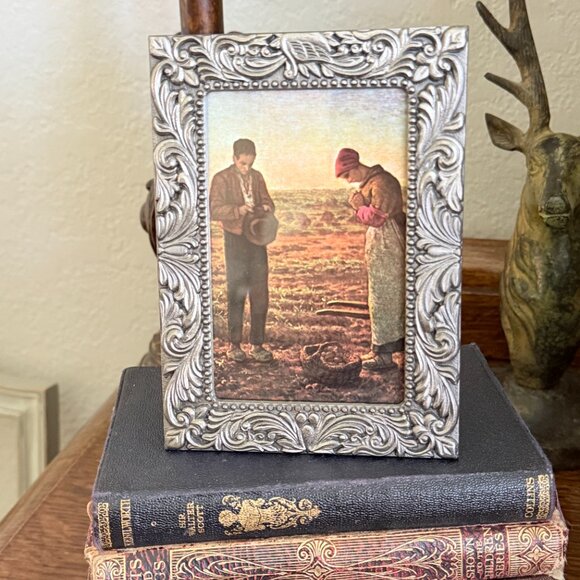 Vintage Pewter Framed Picture of The Angelus - Picture 8 of 8